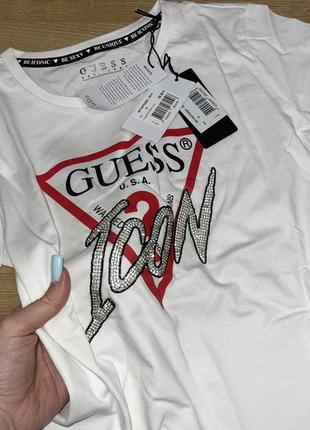 Guess роскошная белая футболка брендовая гесс оригинал1 фото