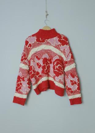 Zara jacquard свитер женский массивный оверсайз красный зара зимний новогодний вязаный atmosphere h&m max mara uniqlo4 фото