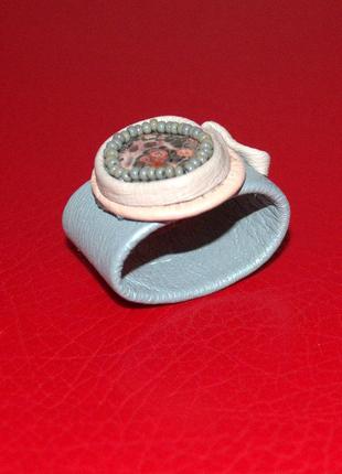 Кольцо для шарфа,платка,кожа+камень