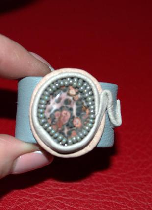 Кольцо для шарфа,платка,кожа+камень