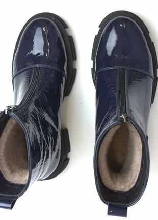 Лакированные синие ботинки кожаные без шнурков на молнии женская обувь больших размеров 42 43 mono sip lac bs7 фото