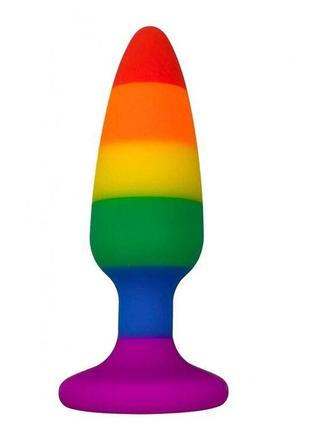 Силіконова анальна пробка wooomy hiperloo silicone rainbow plug l, діаметр 3,9 см, довжина 13,1 см, радуга