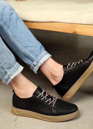 Кеды мужские кожаные черные