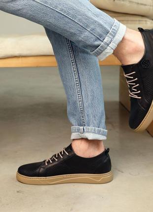 Кеды мужские кожаные черные