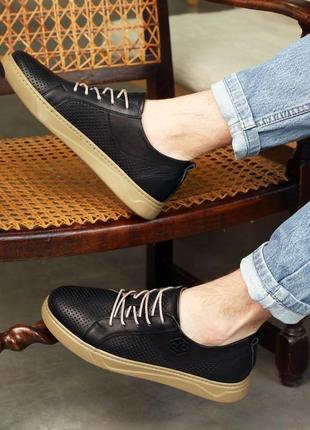 Кеды мужские кожаные черные