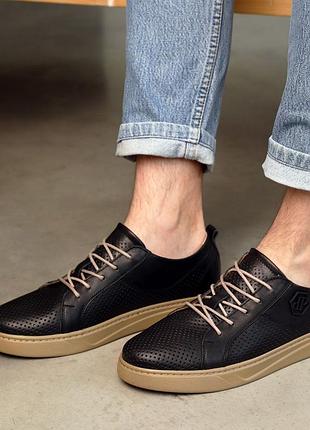 Кеды мужские кожаные черные