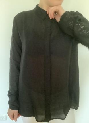 Черная блуза рубашка ichi  р.м4 фото