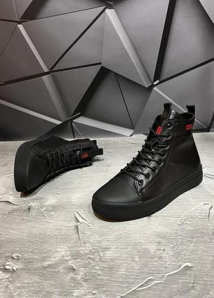 Зимние мужские ботинки hugo boss black (мех) 41-457 фото