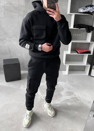 Спортивный костюм утепленный оверсайз черный