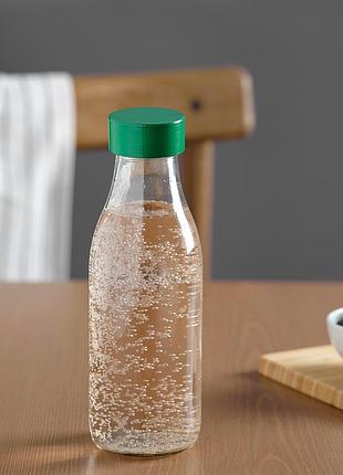 Пляшка для води, прозоре скло, зелений, 0.5