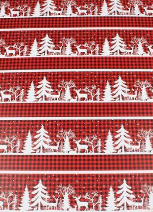 Папір пакувальний новорічний "зимовий ліс на бордовому" 100см*70см (упаковка 15 листів)3 фото