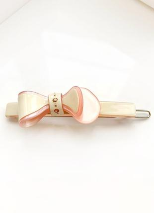 Персиковий затискач для волосся  "бантик" chaplet paris  з квітами, французька якість