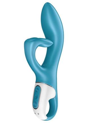 Вібратор-кролик із потрійним відростком satisfyer embrace me turquoise, 2 мотори, діаметр 3,6 см