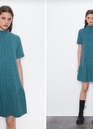 Плаття zara, l з коміром, гольф, короткими рукавами, розкльошені по низу, 1131/903/500