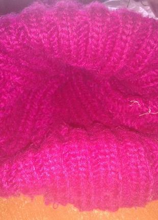 Шапка зимняя теплая вязанная малиновая с бубон розовая 20-30 см3 фото