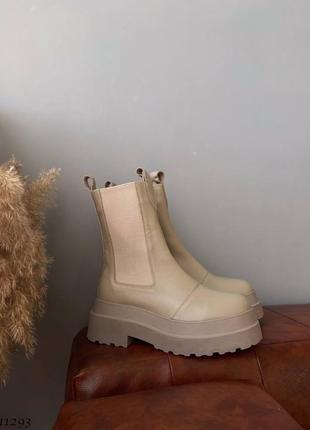 Женские ботинки челси бежевые кожаные еврозима на меху короткому1 фото