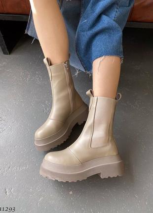 Женские ботинки челси бежевые кожаные еврозима на меху короткому2 фото