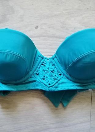 Бирюзовый голубой красивый лиф бандо верх от купальника с плетением