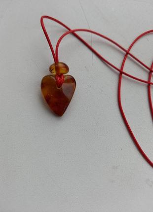 Кулон сердечко, натуральный янтарь3 фото