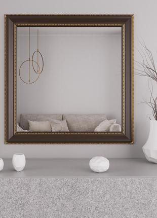 Зеркало настенное коричневый 96х96 навесное с патиной для офиса, квадратное зеркало в спальню стильное1 фото