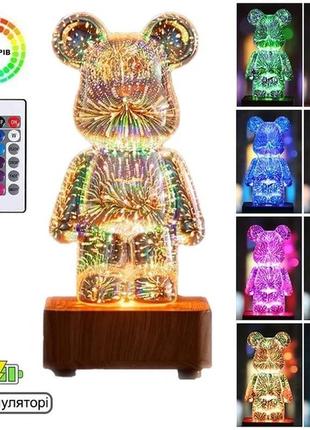 3d нічник світильник ведмедик феєрверк, нічник bearbrick вт7054(45 - 00)7 фото