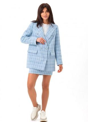 Предзаказ! полная 100% предоплата! пиджак женский двубортный твидовый, оверсайз, голубой4 фото