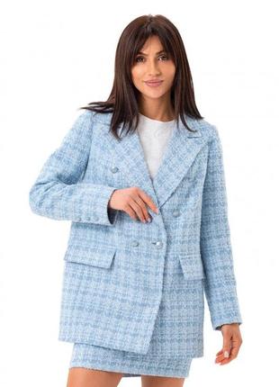 Предзаказ! полная 100% предоплата! пиджак женский двубортный твидовый, оверсайз, голубой1 фото