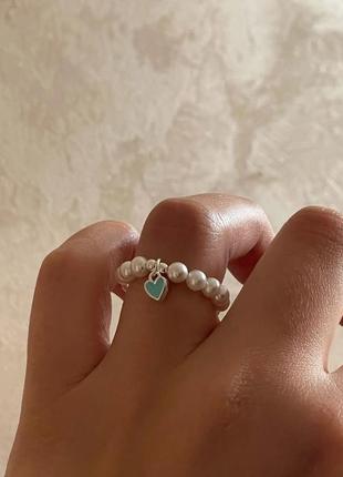 Кольцо кольца жемчужины сердечко серебро 925