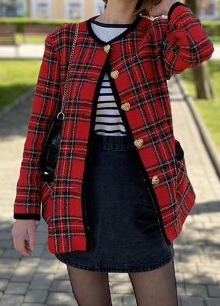 Женский пиджак fast c&amp;a vintage tartan в клетку с пуговицами в виде сердечка