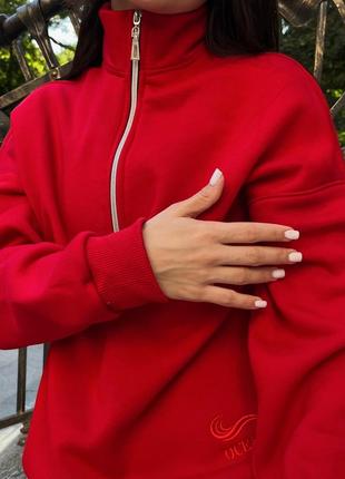 Женское шикарное качественное худи свитшот женский зип zip кофта на молнии пенье хлопок красный кашкорсе с вышивкой свитшот7 фото