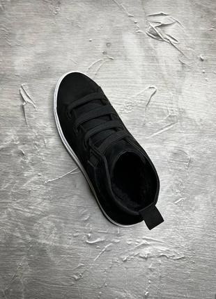 Зимові чоловічі кросівки/кеди/черевики чорні на білій підошві супер якість, молодежные стильные ботинки, кроссовки, кеды высокие на меху6 фото