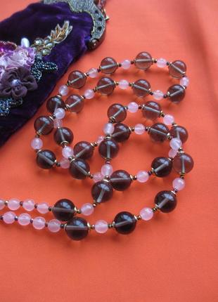 Подовжене кольє рожевий кварц і скло під рахтопаз 90 см8 фото