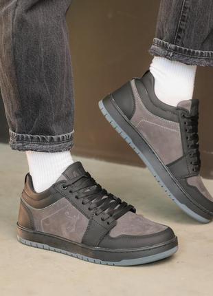 Стильні зимові чорно сірі чоловічі кросівки з хутром,шкіряні/натуральна шкіра-чоловіче взуття зима