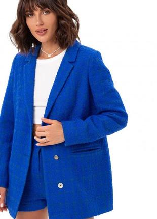 Пиджак женский однобортный твидовый, синий электрик1 фото