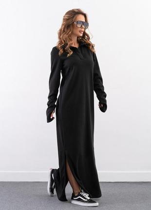 Черное длинное платье с воротником-поло1 фото