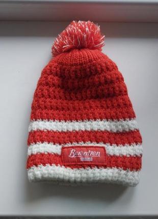 Тёплая фирменная оранжевая шапка с помпоном