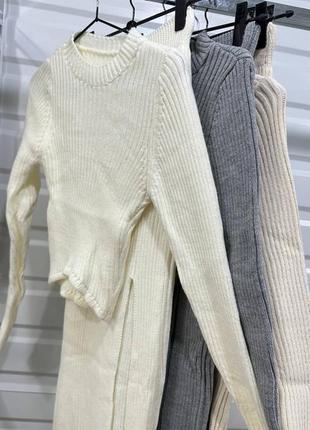 Трикотажний костюм вкорочений светр + спідниця міді максі  з розрізом на нозі 🔥7 фото
