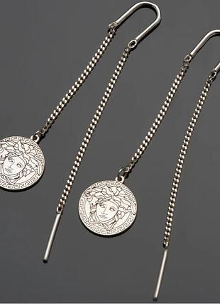 Срібні сережки протяжки versace