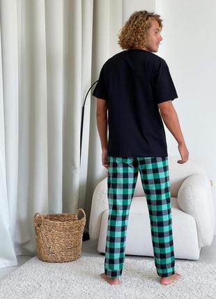 Мужской пижамный комплект (штаны+ футболка), зелен./черный2 фото