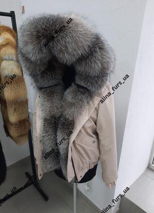 Женская зимняя куртка бомбер с натуральным мехом блюфрост, 42-58 р.1 фото