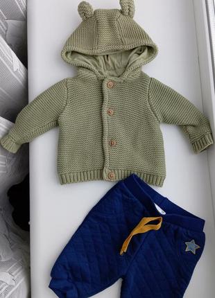 Вязаная теплая кофта кардиган свитер для новорожденных малышей 0-3 месяцев 62 см2 фото