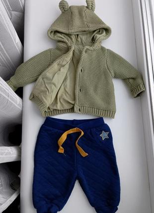 Вязаная теплая кофта кардиган свитер для новорожденных малышей 0-3 месяцев 62 см1 фото