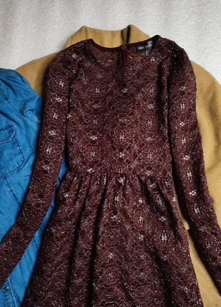 Next платье бордо бордовое винное марсала вишневое бургунди миди серебристое кружевное2 фото