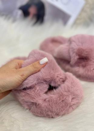 Тапки домашні вʼєтнамки капці шльопанці тапочки з відкритим носком  пухнасті теплі розові рожеві6 фото