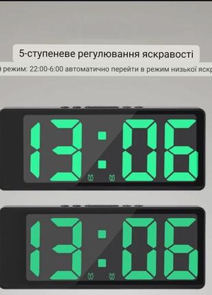 Цифровий годинник настільний світлодіодний нічний режим температура дзеркало4 фото