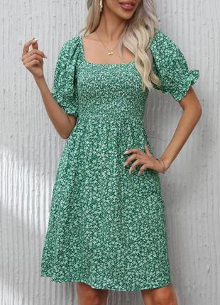 Летнее платье зеленое / зеленое платье в цветочек / летнее платье в цветочный принт4 фото