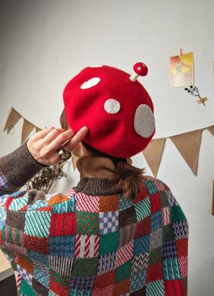 Берет мухомор красный шерсть грибочек гриб подарок девушке