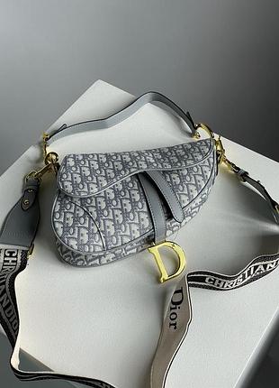 👜 christian dior saddle bag gray oblique embroidery — цена 3650