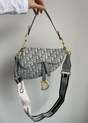 👜 christian dior saddle bag gray oblique embroidery — цена 3650