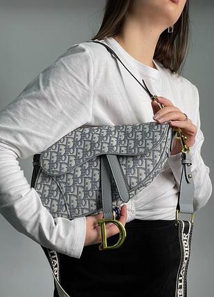 👜 christian dior saddle bag gray oblique embroidery — цена 3650